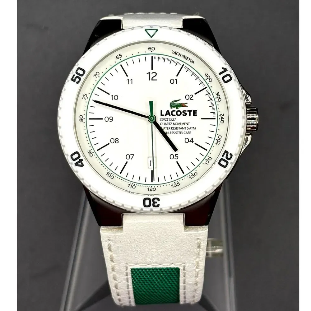 Lacoste Toronto 2010563 White Green Leather Quartz Men's Watch 44mm